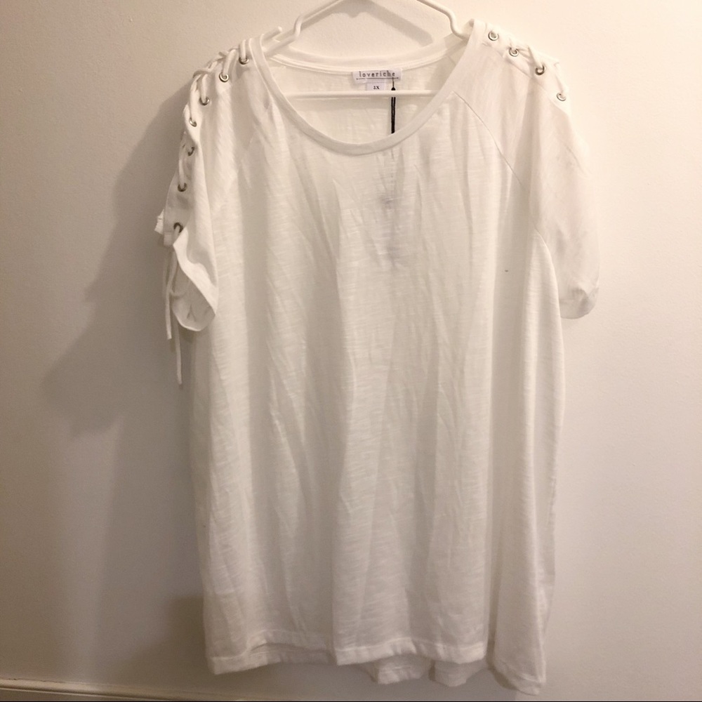 NWT lace down short sleeve plus size white blouse
